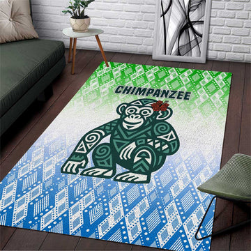 Sierra Leone Area Rug - Tribal Chimpanzee Design and Green Blue Gradient Pattern TS04