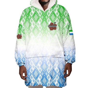 Sierra Leone Wearable Blanket Hoodie - Tribal Chimpanzee Design and Green Blue Gradient Pattern TS04
