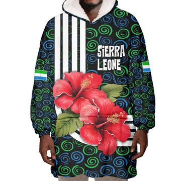 Sierra Leone Wearable Blanket Hoodie Red Hibiscus Floral Design TS04