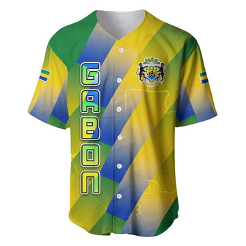 Gabon Flag Baseball Jersey - National Coat of Arms and Vertical Design TS04