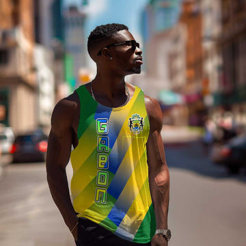 Gabon Flag Men Tank Top - National Coat of Arms and Vertical Design TS04