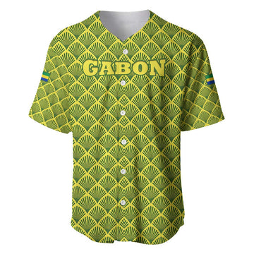 Gabon Tribal Pattern Baseball Jersey - National Flag Colors and Bold Text Design TS04