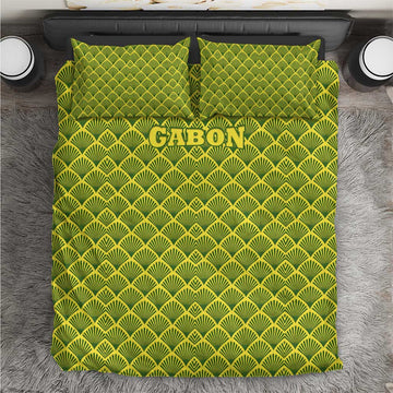 Gabon Tribal Pattern Bedding Set - National Flag Colors and Bold Text Design TS04
