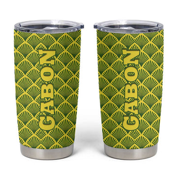 Gabon Tribal Pattern Tumbler Cup - National Flag Colors and Bold Text Design TS04