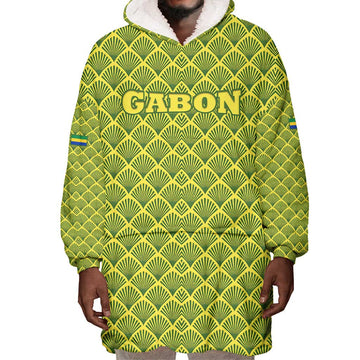 Gabon Tribal Pattern Wearable Blanket Hoodie - National Flag Colors and Bold Text Design TS04