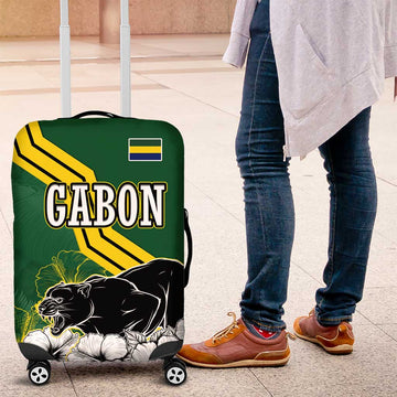Gabon Luggage Cover with Black Panther Graphic and Hibiscus Flower Design in National Colors TS04