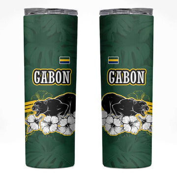 Gabon Skinny Tumbler - Black Panther Graphic and Hibiscus Flower Design in National Colors TS04