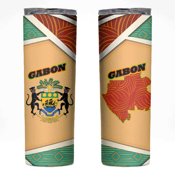 Gabon Skinny Tumbler - National Coat of Arms and Tribal Pattern Map Design in Bold Colors TS04