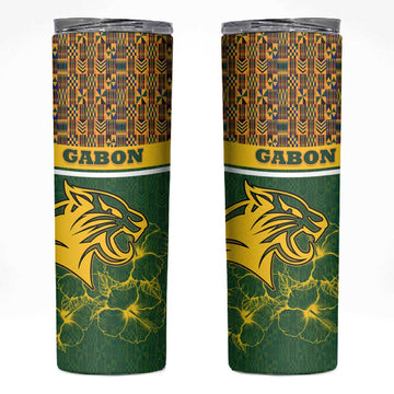 Gabon Skinny Tumbler - Tribal Print and Fierce Panther Graphic in National Flag Colors TS04