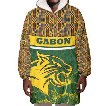 Gabon Wearable Blanket Hoodie - Tribal Print and Fierce Panther Graphic in National Flag Colors TS04
