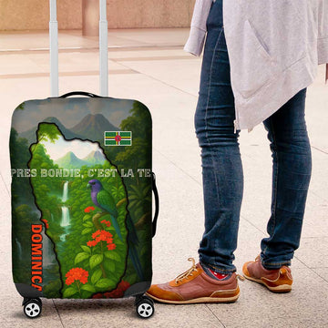 Dominica Nature Luggage Cover Sisserou Parrot and Waterfall Island Map with National Flag Design TS04