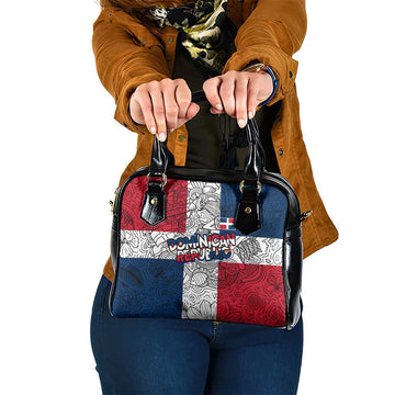 Dominican Republic Flag Shoulder Handbag Red White and Blue Pattern with National Emblem and Tribal Design TS04