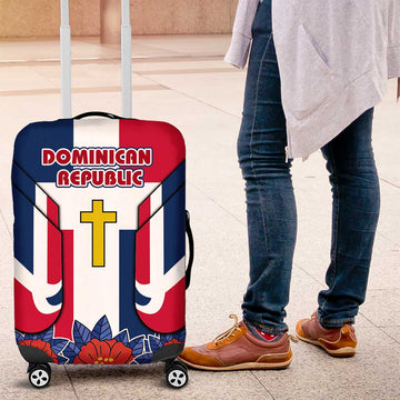 Dominican Republic Flag Luggage Cover with Cross and Floral Design Red Blue Pattern TS04
