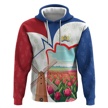Netherlands Heritage Hoodie with Tulips Windmill and Coat of Arms TS04