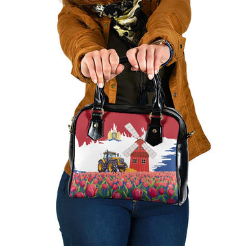 Netherlands Farm Landscape Shoulder Handbag with Tractor and Tulips TS04