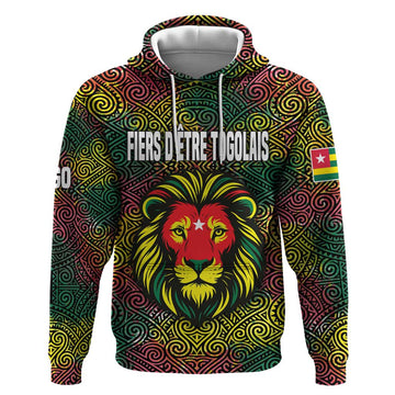Togo Hoodie with Red Lion Head Design and Traditional African Pattern TS04