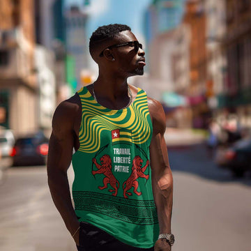 Togo Men Tank Top - Red Twin Lions and Travail Liberté Patrie Slogan TS04