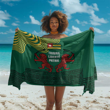 Togo Sarong - Red Twin Lions and Travail Liberté Patrie Slogan TS04