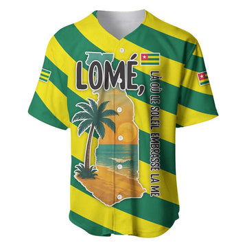Lome Togo Sunset Baseball Jersey - Palm Trees and Ocean Embrace Design TS04
