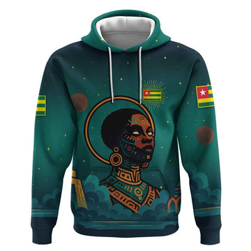 Togo Futuristic Afrocentric Woman Hoodie with Flag and Stars Design TS04