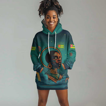 Togo Futuristic Afrocentric Woman Hoodie Dress with Flag and Stars Design TS04