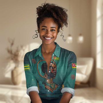 Togo Futuristic Afrocentric Woman Women Casual Shirt with Flag and Stars Design TS04