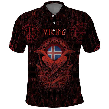 Iceland Vikings Polo Shirt Norse Runes with Raven and Longship Design Featuring National Flag TS04