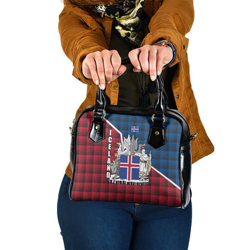 Iceland Crest Shoulder Handbag with Viking Dragon and Icelandic Flag Plaid Pattern TS04