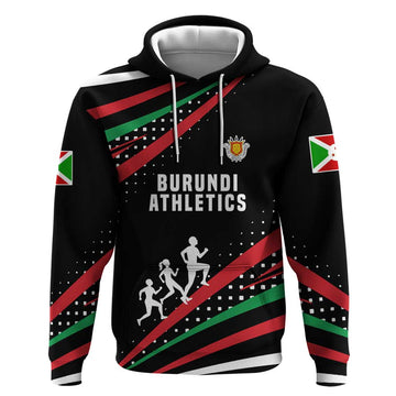 Burundi Hoodie with Athletics Runners Black Red Green Flag Spirit TS04