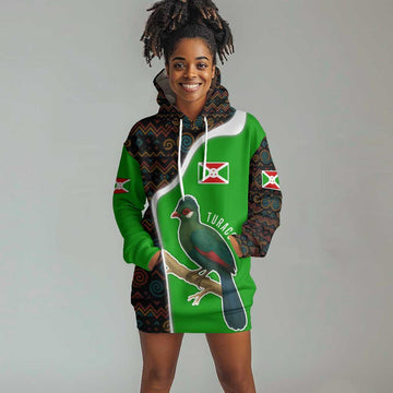 Burundi Turaco Hoodie Dress with National Bird and Flag Pattern TS04