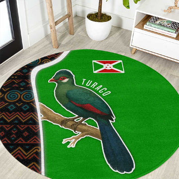 Burundi Turaco Round Carpet with National Bird and Flag Pattern TS04