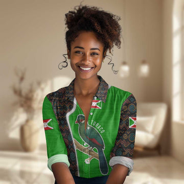 Burundi Turaco Women Casual Shirt with National Bird and Flag Pattern TS04