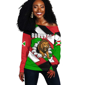 Burundi Roaring Lion Off Shoulder Sweater with National Flag Colors TS04