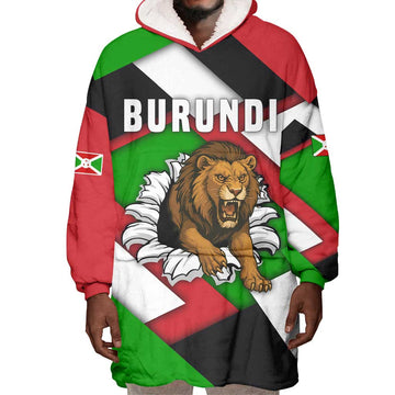 Burundi Roaring Lion Wearable Blanket Hoodie with National Flag Colors TS04