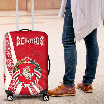 Belarus Luggage Cover with National Emblem and Traditional Pattern Red TS04