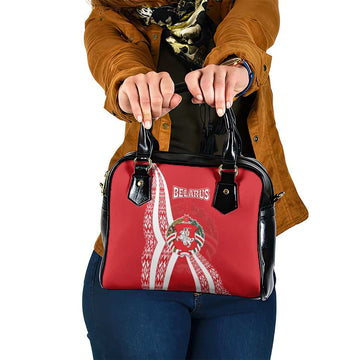 Belarus Shoulder Handbag with National Emblem and Traditional Pattern Red TS04