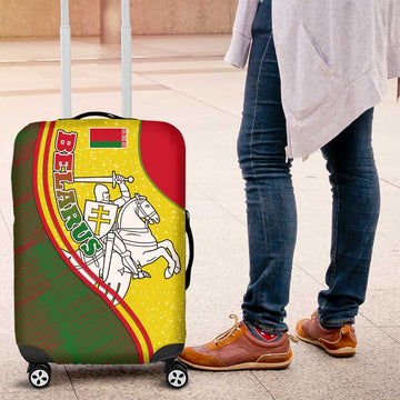 Belarus Pahonia Knight Crest Luggage Cover with Red Green Yellow Folk Pattern Design TS04