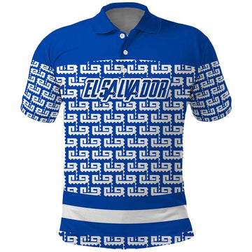 El Salvador Tribal Pattern Polo Shirt with National Coat of Arms and Blue White Theme TS04