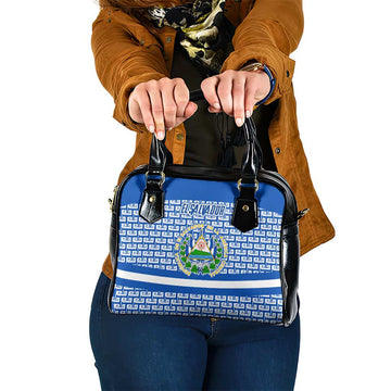 El Salvador Tribal Pattern Shoulder Handbag with National Coat of Arms and Blue White Theme TS04
