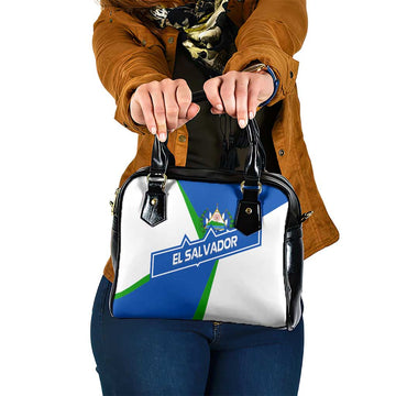 El Salvador Flag Crest Shoulder Handbag with Blue Green Stripes and Bold Letter Design TS04