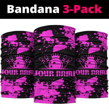 Pink Paint Splatter Design Neck Gaiter with Bowling Graphic and Custom Team Name Text TS04