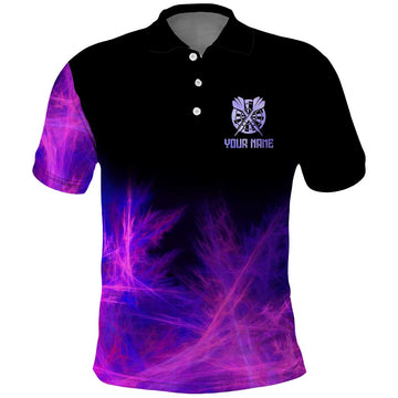 Dartboard and Darts Polo Shirt with Purple Smoke Background and Custom Team Name TS04