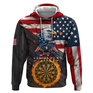 Custom American Flag and Bald Eagle Darts Hoodie with Flaming Dartboard TS04