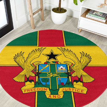 African Ghana Round Carpet Flag with Coat of Arms Simple Design TS04
