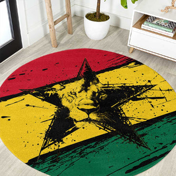 Afro Ghana Lion Round Carpet Star Grunge Style TS04