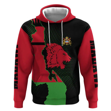 Malawi Map Shaped Lion Hoodie Unique Country and Wildlife Fusion Design TS04