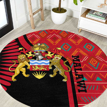 Malawi Patterns African Round Carpet Blended with Flag Colors and National Emblem TS04