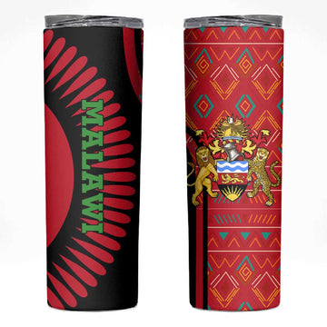 Malawi Patterns African Skinny Tumbler Blended with Flag Colors and National Emblem TS04
