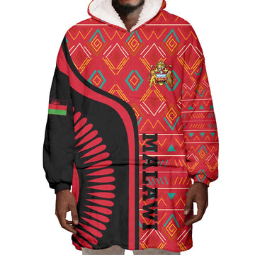 Malawi Patterns African Wearable Blanket Hoodie Blended with Flag Colors and National Emblem TS04