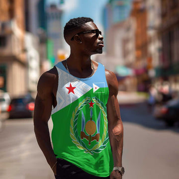 Djibouti Men Tank Top Flag Tribal Motifs and Red Star Symbol of Unity TS04